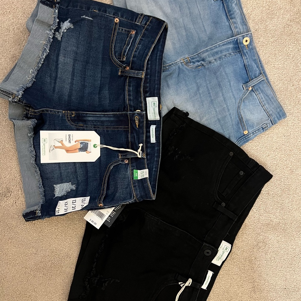 Women’s size 13/31 shorts 3 pair black, blue,dark blue